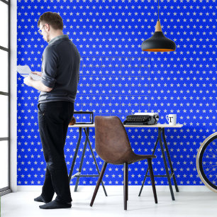 Star Spangled Silver On Bright Blue Americana Wallpaper