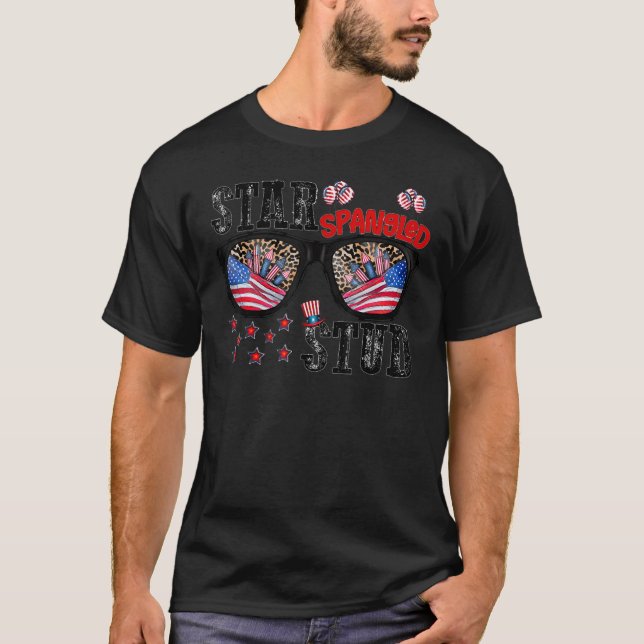 Star Spangled Stud Sunglasses Us Flag Firework 4th T-Shirt (Front)