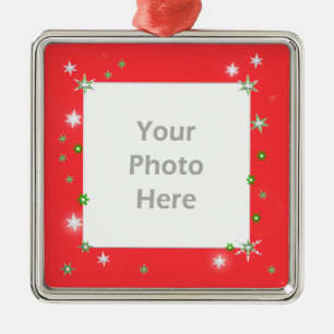Star Sparkle Holiday Red (photo frame) Metal Tree Decoration