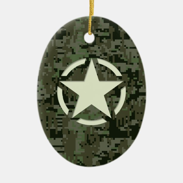 Star Stencil Digital Woodland Ceramic Tree Decoration (Front)