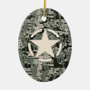 Star Stencil on Digital Camouflage Ceramic Ornament