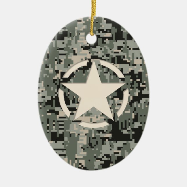 Star Stencil on Digital Camouflage Ceramic Ornament (Front)