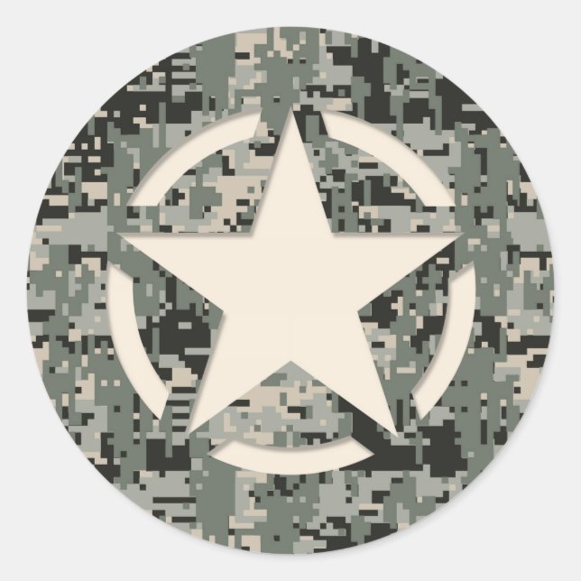 Star Stencil on Digital Camouflage Classic Round Sticker (Front)
