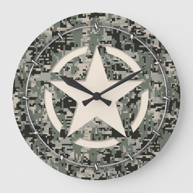 Star Stencil on Digital Camouflage Large Clock (Front)