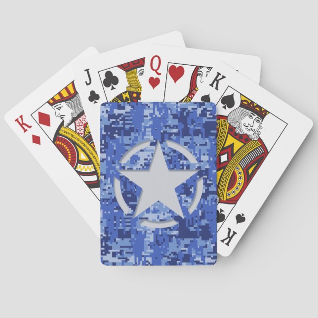 Star Stencil Retro Navy Blue Camouflage Playing Cards (Back)