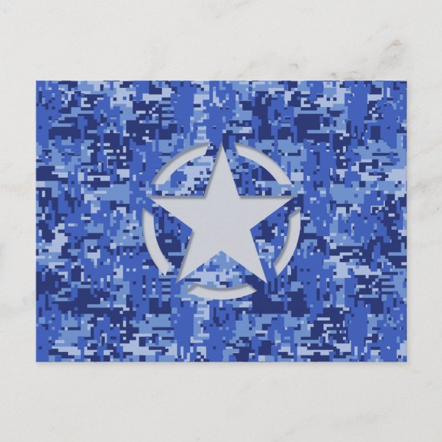 Star Stencil Retro Navy Blue Camouflage Postcard (Front)