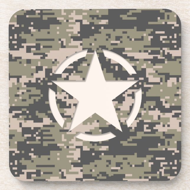 Star Stencil Tag Decal Style Khaki Camouflage Coaster (Front)