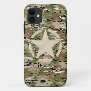 Star Stencil Tag Style Decal on Camo Style iPhone 11 Case