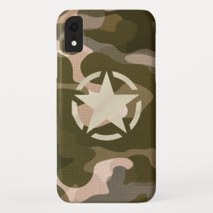 Star Stencil Vintage Decal on Camo Style iPhone XR Case