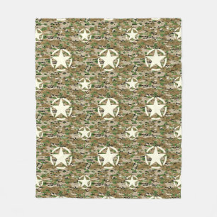 Star Stencil Vintage Decal on Camouflage Colour Fleece Blanket
