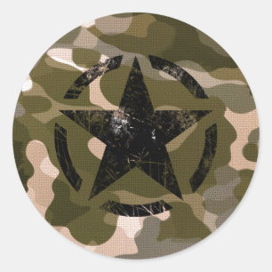 Star Stencil Vintage on Camouflage Classic Round Sticker