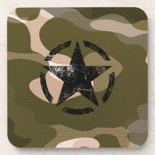 Star Stencil Vintage on Camouflage Coaster