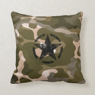 Star Stencil Vintage on Camouflage Cushion
