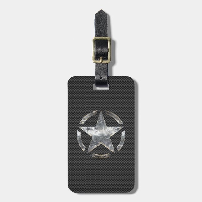 Star Stencil Vintage Tag Carbon Fibre Style (Front Vertical)