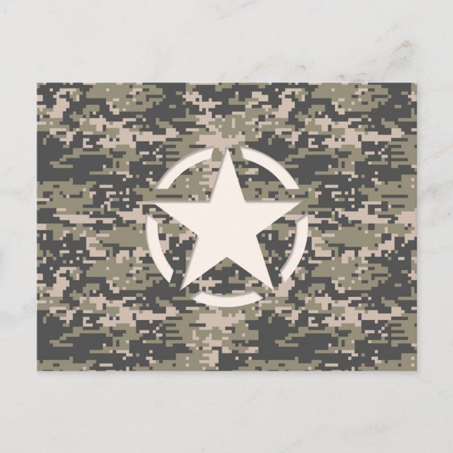 Star Stencil Vintage Tag Digital Khaki Style Postcard (Front)