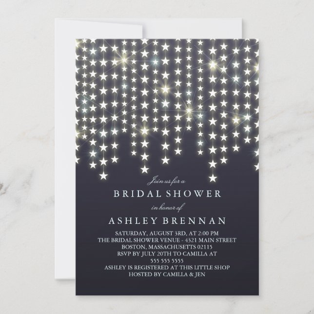 Star String Lights Dark Blue Bridal Shower Invitation (Front)