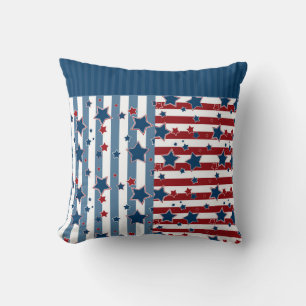 Star striped pattern in red and blue tones cushion