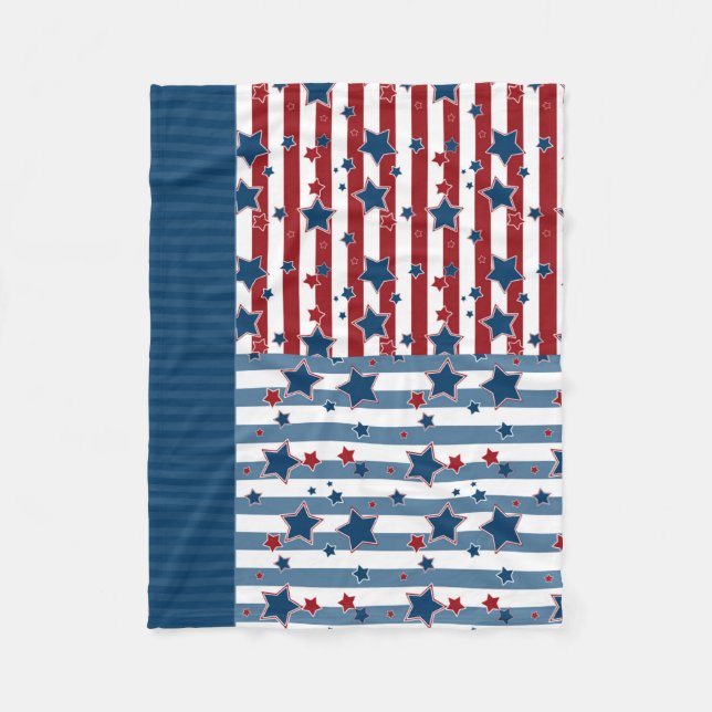 Star striped pattern in red and blue tones throw p fleece blanket (Front)