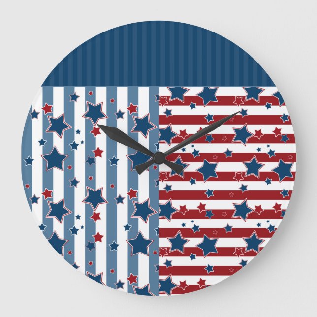Star striped pattern in red and blue tones throw p large clock (Front)