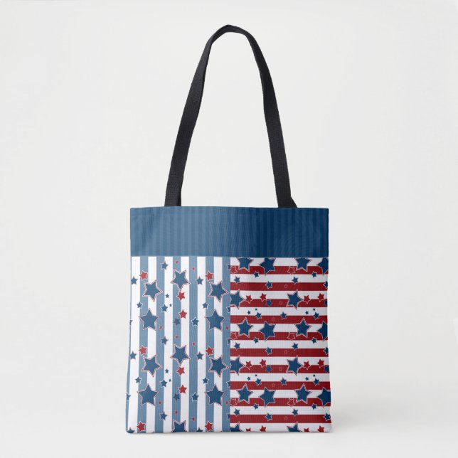 Star striped pattern in red and blue tones throw p tote bag (Front)