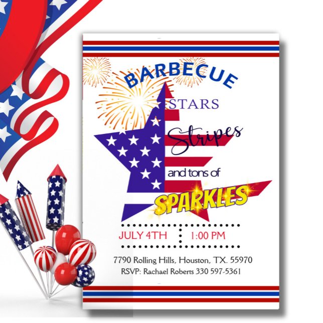 Star Stripes And Sparkles 4th Of July Barbecue Invitation (Creator Uploaded)
