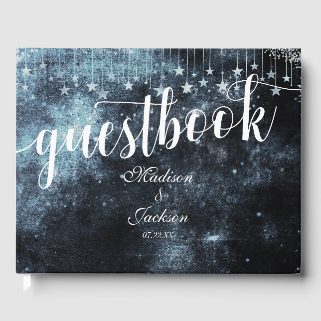 Star Struck Watercolor Celestial Wedding Monogram Guest Book (Front)