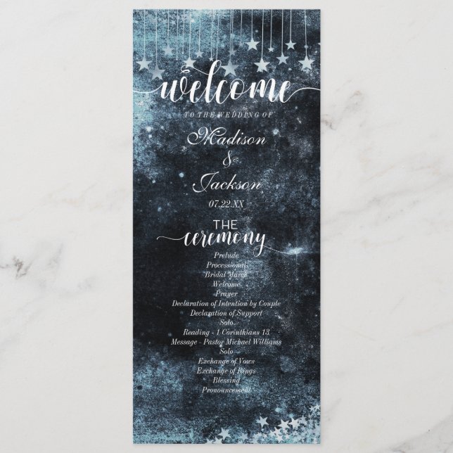 Star Struck Watercolor Celestial Wedding Program (Front)