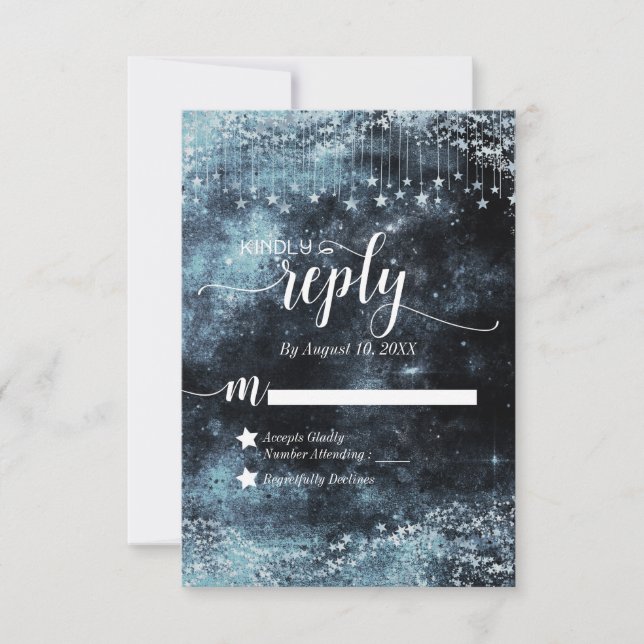 Star Struck Watercolor Galaxy Wedding Reply RSVP Card (Front)