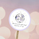 Star Studded Disco Ball Watercolor Birthday Party Classic Round Sticker<br><div class="desc">Add a fun touch to your birthday party with these classic round stickers featuring a watercolor painted disco ball and playful text inside a soft lavender border.</div>