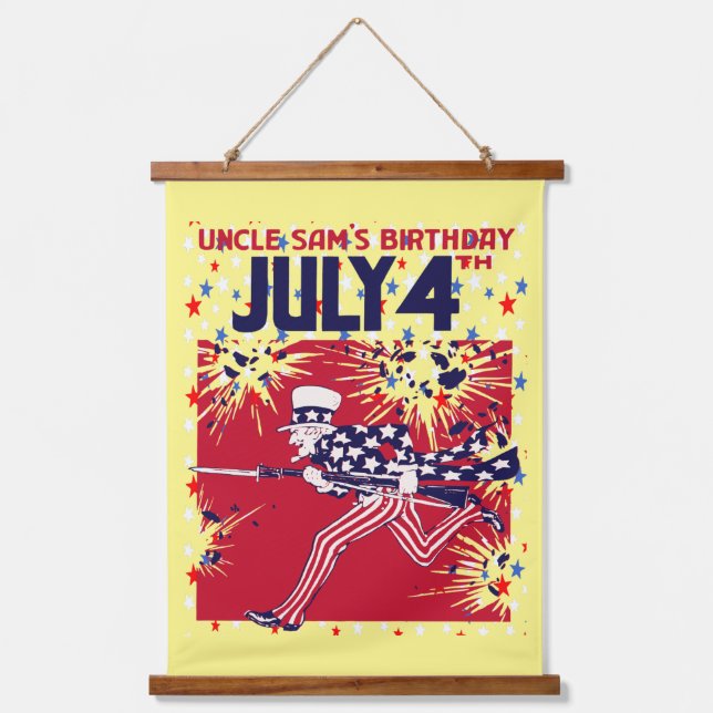 Star Studded Uncle Sam Birthday 4th July Hanging Tapestry (Front)