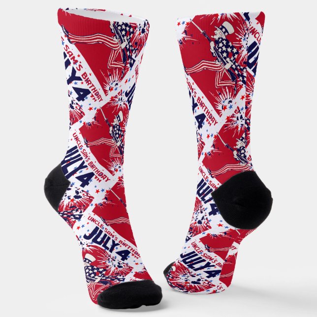 Star Studded Uncle Sam Birthday 4th July Socks (Angled)