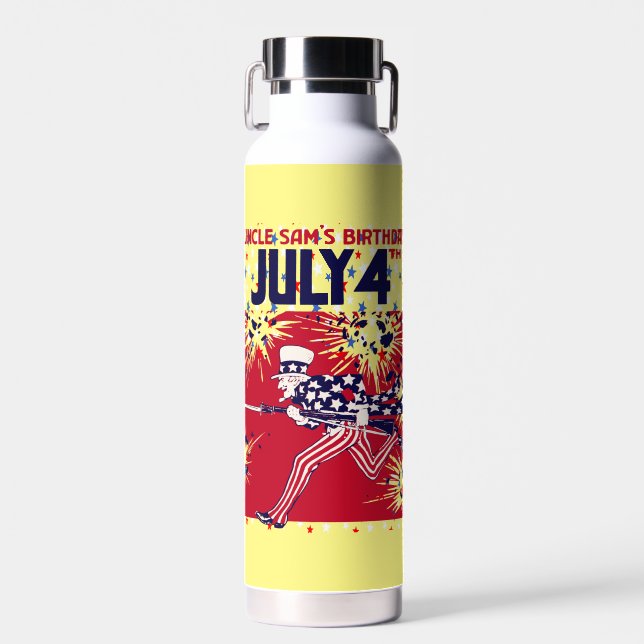 Star Studded Uncle Sam Birthday 4th July Water Bottle (Front)