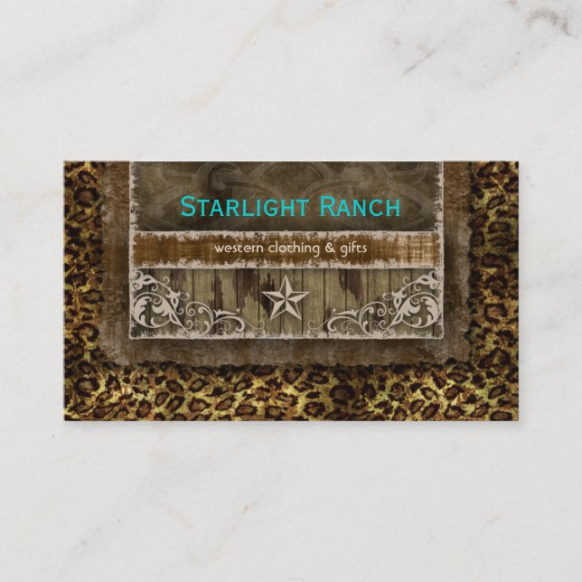 Star Suede Business Card Leopard Blue Brown H (Front)