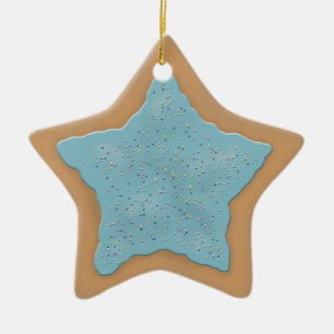 Star Sugar Cookie with Blue Icing Ceramic Ornament