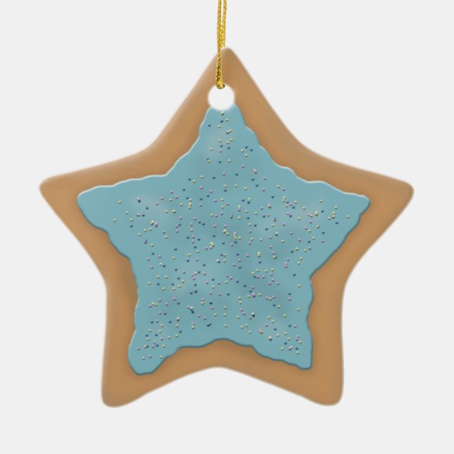 Star Sugar Cookie with Blue Icing Ceramic Ornament (Front)