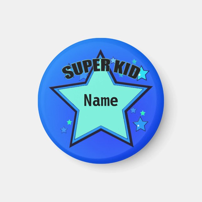 Star Super Kid Name Custom Small Blue Magnet (Front)