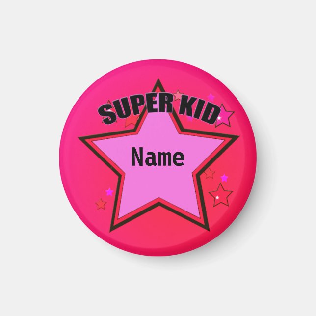 Star Super Kid Name Pink Custom Small Magnet (Front)
