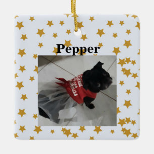 Star surface pattern photograph and name ceramic ornament