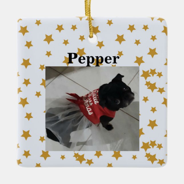 Star surface pattern photograph and name ceramic ornament (Front)