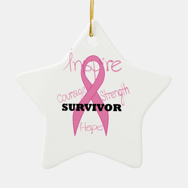 Star Survivor Breast Cancer Pink Ribbon Ornament (Front)