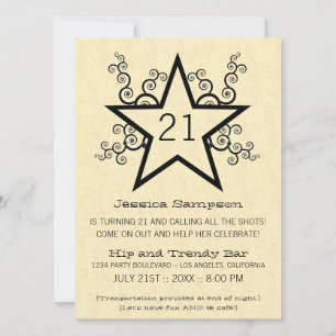 Star Swirls 21st Birthday Party Invitation, Black Invitation
