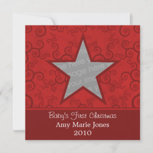 Star Swirls First Christmas Announcement, Red Holiday Card