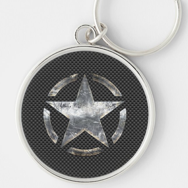 Star Symbol on a Carbon Style Decor Key Ring (Front)