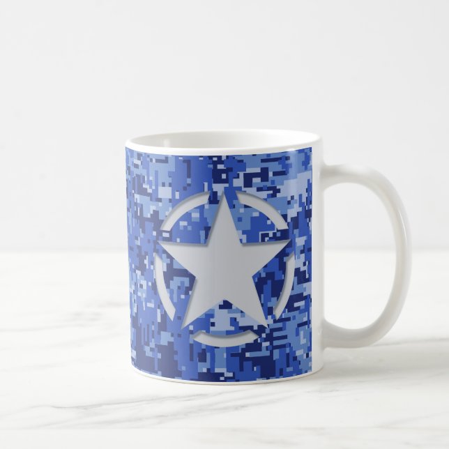 Star Tag Decal Navy Blue Camo Coffee Mug (Right)