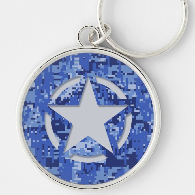 Star Tag Decal Navy Blue Camo Key Ring (Front)