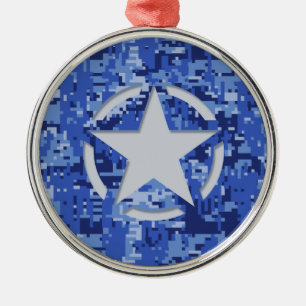 Star Tag Decal Navy Blue Camo Metal Ornament