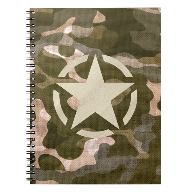 Star Tag on Burlap Camouflage Style Notebook (Front)