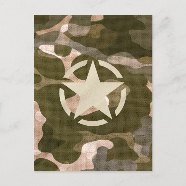 Star Tag on Burlap Camouflage Style Postcard (Front)