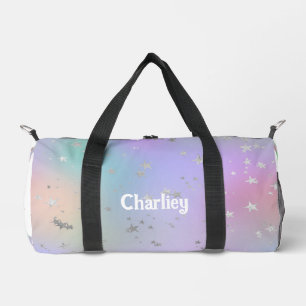 Star tie dye pastel swirl purple colourful duffle bag
