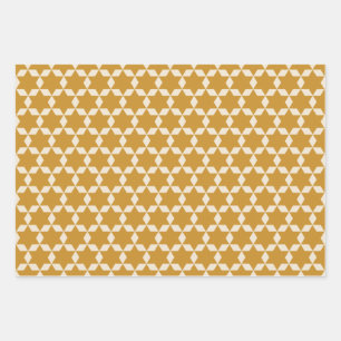 Star Tiles Pattern in Dark Mustard and Cream Wrapping Paper Sheet